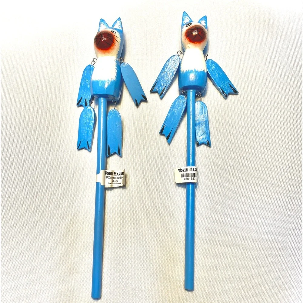 World Market Blue & Bardo Wooden Cats Ornaments Decor Toy Set of 2